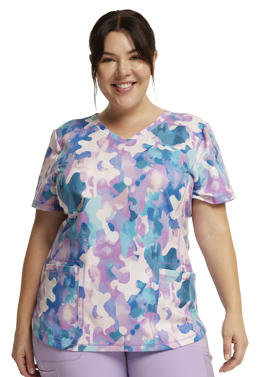 Dickies Dynamix Women Scrubs Top V-Neck Print DK731, Size:XS, Soft